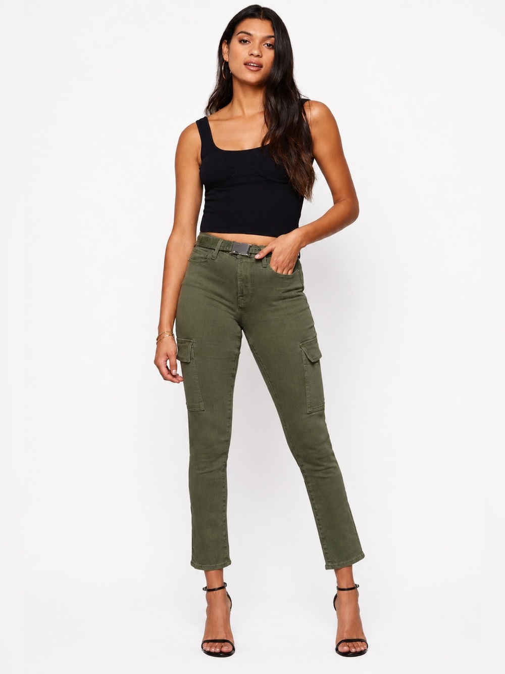 Good American On Duty Cargo Pants Olive Utility High Rise Size 4